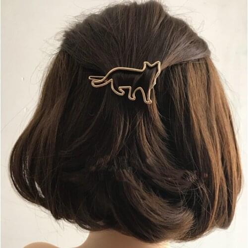 Fashion Woman Cute Cat Hair Clips Metal Geometric Hairpins Alloy Round Star Hairgrip Barrette Girls Headwear Hair Accessories