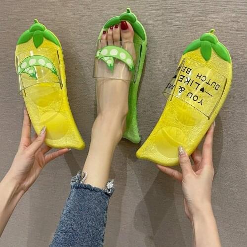 Creative Pea pods slippers home indoor shoes bathroom non-slip womens shoes summer new trend soft bottom flip flops Transparent