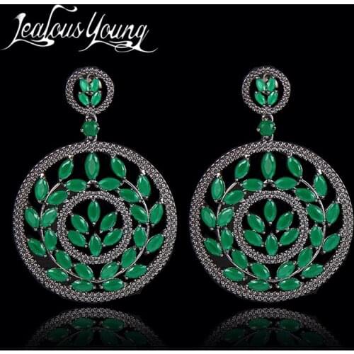 Fashion Design Olive Branch Big Circle Green Stone Drop Earrings Cubic Zircon Vintage Woman Earrings Jewelry Party Jewelry AE208