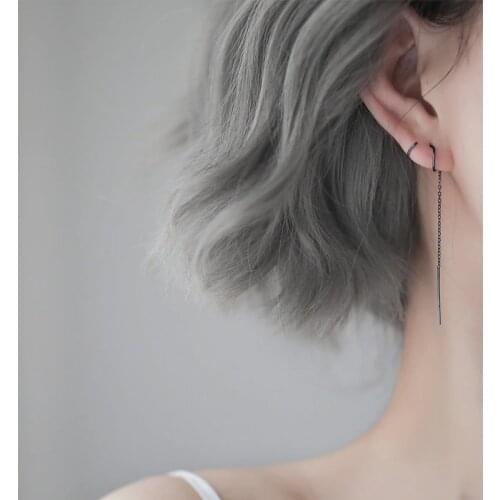 Siver Plated Black Geometric Circle Spiral Curved Earrings Long Fringed Personality Trend For Women Ear Jewelry