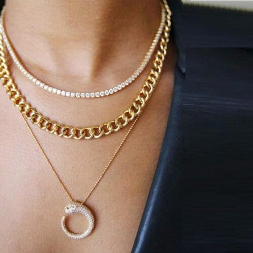 2021 New Arrive European Fashion Women Animal Design Full Cubic Zircon Sparking CZ Leopard Jaguar Pendant Necklace For Lady