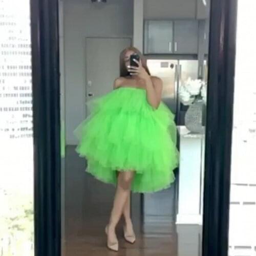 Vestidos formales Fluffy Tulle Green Prom Dress Tiered Puffy abendkleider Mid Length Prom Dresses Trendy