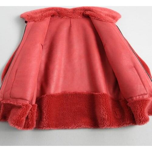 Sheep Shearing Real Fur Coat Korean Elegant Casual Ladies Winter Wool Jacket Women Medium Length Warm Red Overcoat 19001