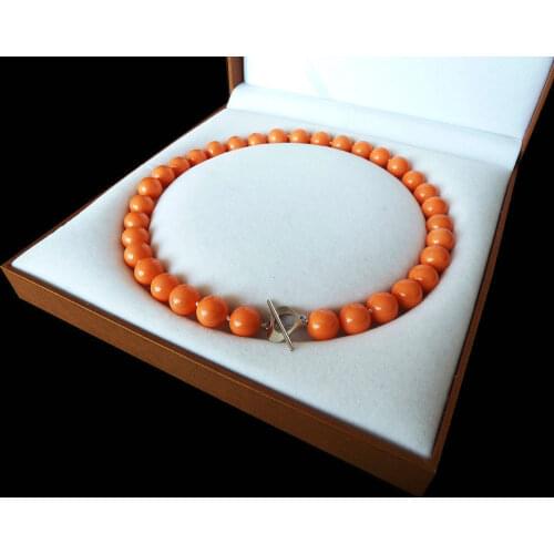 Women Gift word Love women Fashion Jewelry Rare Huge 12mm coral Genuine South Sea Orange Shell Pearl Necklace Heart Clasp 18