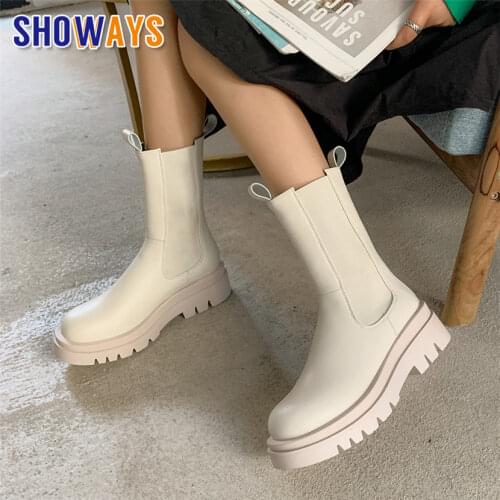 Winter Women Chelsea Boots Black Black Beige PU Casual Party Office Lady Round Toe High Heel Retro Plush Platform Mid-calf Boots