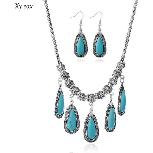 1set Retro boho drop women earrings necklace two-piece egypt jewelry set