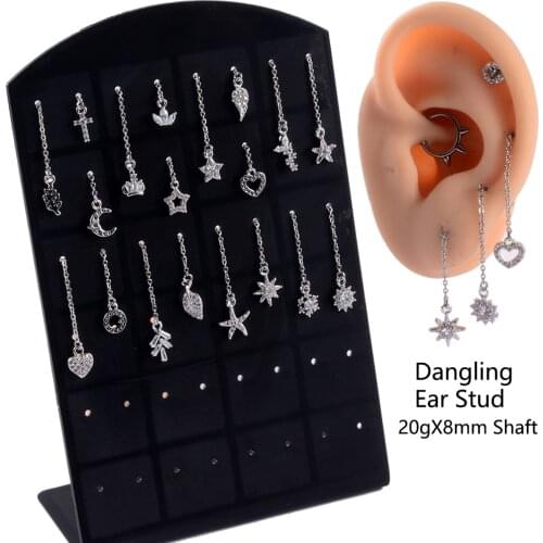 1piece 20gX6mm Dangle Earrings Heart Moon Star Dainty Tiny Ear Tragus Cartilage Conch Ear Lobe Stud Piercing Jewelry