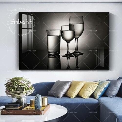 1 Pieces Black And White Glass On Tables Kitchen Home Decor Pictures For Living Room Wall Art Posters HD Print Canvas Paintings