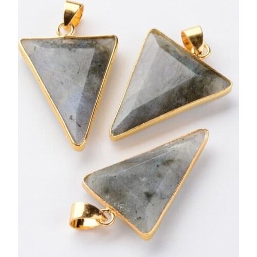Pandahall 10pc Faceted Triangle Natural Labradorite Pendants with Golden Tone Brass Findings DIY Jewelry Making Necklaces