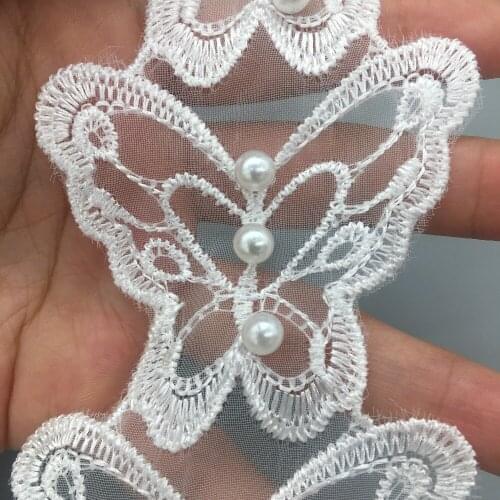 10pc Organza Butterfly Pearl Applique Lace Trim Trimmings Beads Ribbons for Headbands Clothing Wedding Dress Sewing Fabric Craft