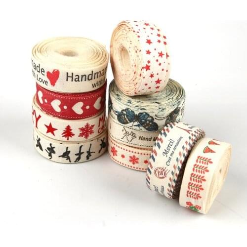 5yards Cartoon Printed Cotton Ribbons For Wedding Party Christmas Decoration DIY Craft Box Gift Wrapping Christmas Ribbon