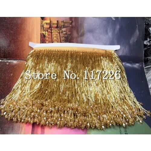 High quality 5yards gold tube beads tassel fringe 15cm width for decoration dress/fashion designer