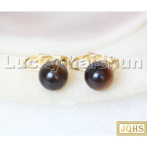 AAA natural 10mm round Yellow Tigers eyes beads Earrings clip c313