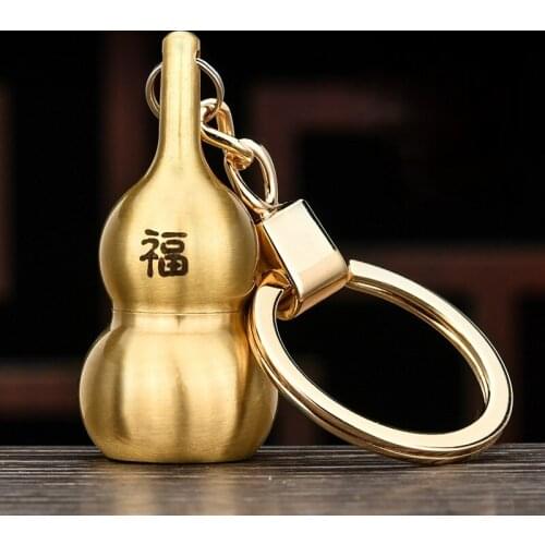 Pure Copper Gourd Keychain Pendant Kerosene Lighter Personality Vintage Grinding Wheel Retro Portable Gourd Ornaments Briquet