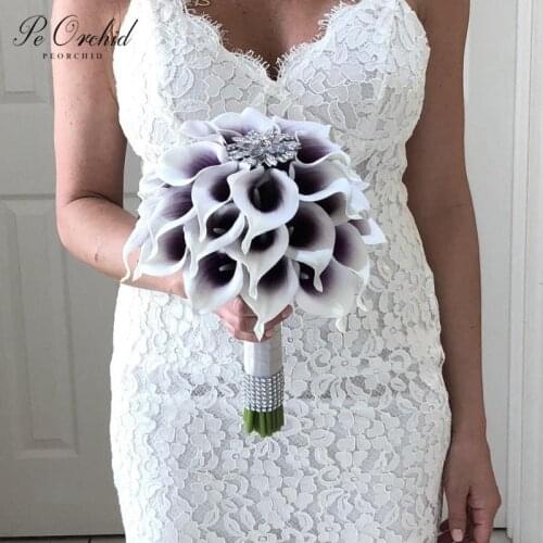 PEORCHID Brooch Purple Wedding Bouquet Calla Lily Fake flower Crystal Bridal Bridesmaid Bouquet fleur Artificielle Mariage