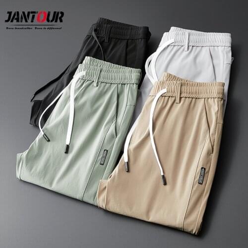 Spring Summer Lace Cozy Casual Pants Men Small Straight Elastic Solid Color Khaki Gray Green High Quality Mens Trousers 28-38