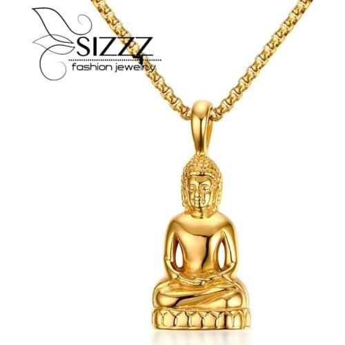 SIZZZ 60cm Long Chain With 5.2cm High 22.5mm Wide Buddha Statue Pendant For Men