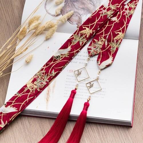 Ancient Style Han Chinese Clothing Tassel HairBand Red Headband Hair Band for Girls Crane Bandeau Streamer Costume Headdress