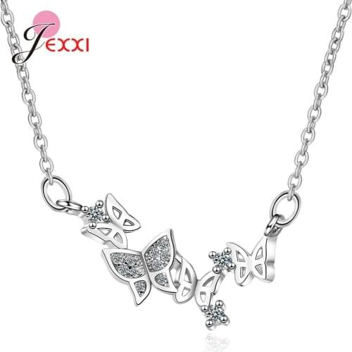 Elegant Trendy 925 Sterling Silver Cubic Zircon Butterfly Necklaces Pendant Fashion Jewelry Statement Necklace for Women