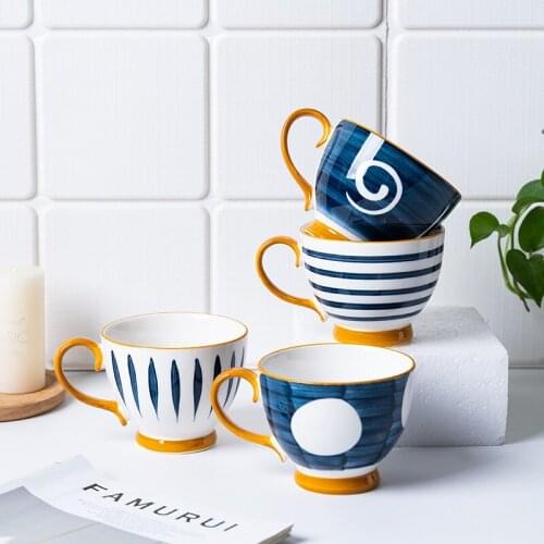 Japanese-Style Hand-Painted Glazed Breakfast Cup Ceramic Cup Milk Cereal Juice Cup Coffee Creative Tableware
