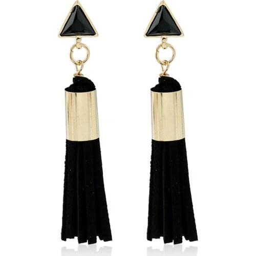 Hot sale Enamel triangle drop earrings gold-Color from india Vintage black Faux Suede Fabric tassel earrings for women