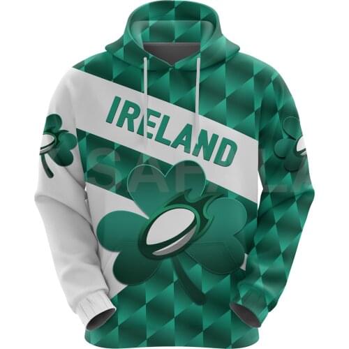 Ireland Sporty Rugby Style 3D Over Printed Hoodie Man Women Pullover Tracksuit Outwear Zipper Sweatshirt Casual Harajuku