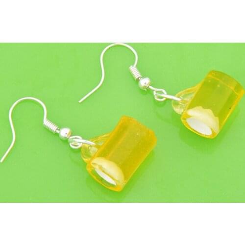 Resin kawaii beer mug cup earrings silver color drop dangle earrings earing jewelry for girl women boutique bijoux ornament