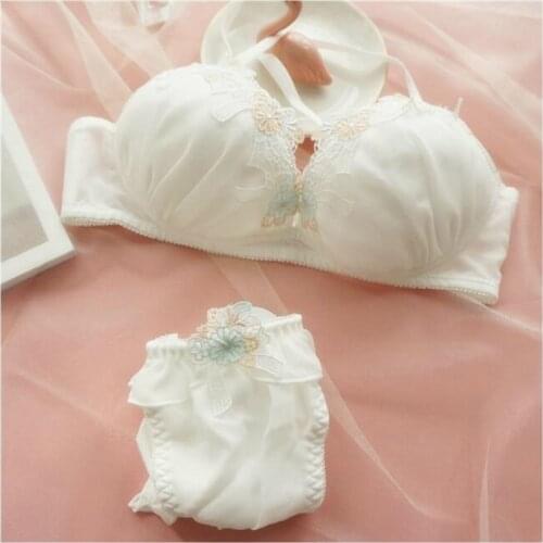 Japanese Sexy White Wire Free Push Up Bra and Panty Set Cute Lolita Underwear Women Seamless Lingerie Plus Size Intimate Panties