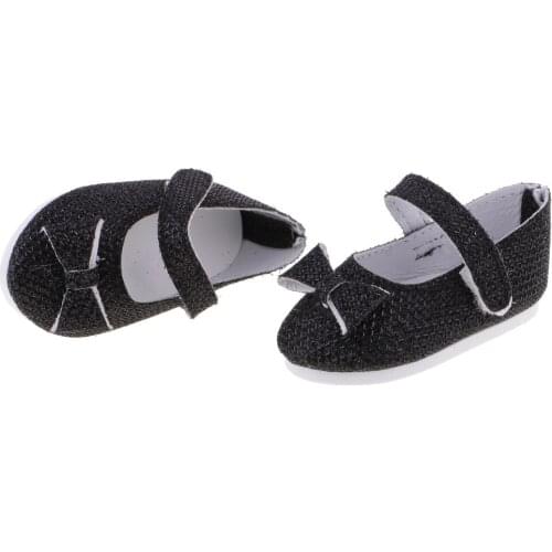2xSticky Strap Flats Leather Shoes with Bowknot for 18inch American Doll Black