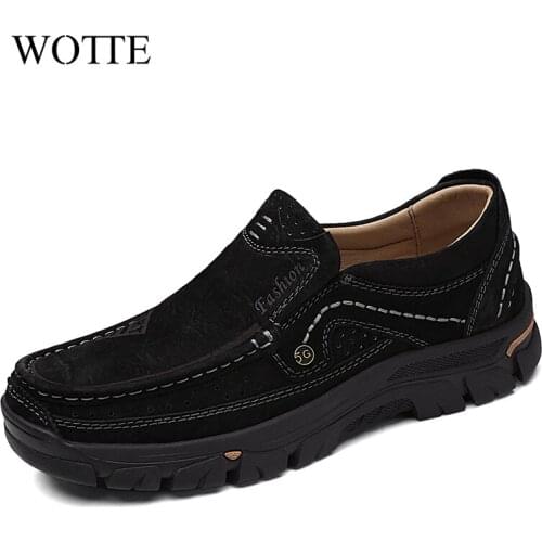 Men Leathers Casual Shoes Comfort First Layer Cowhide Leather Outdoor Sneakers Men Breathable Hiking Sports Boots Anti-skid Boot