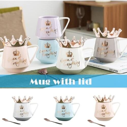 Queen of Everything Mug With Crown Lid and Spoon Ceramic Coffee Cup Gift for Girlfriend Wife NW