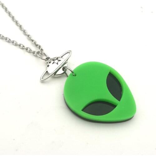 Fashion Women Alien Head Acrylic Necklace, Fluorescent Green Alien Necklace / Space Necklace / Kawaii / Pastel Gothic / UFO