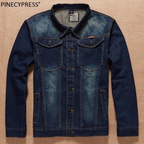 Cowboy Shirt Man Big Asian Size M-8XL Cotton Spring Autumn Distressed Navy Blue Pockets Male Jean-jacket Men Denim Jacket