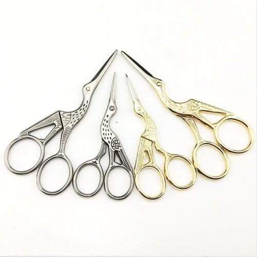 Stainless Steel Retro Tailor Scissor Crane Shape Sewing Small Embroidery Craft CrossStitch Scissors DIY Tools Golden silvery
