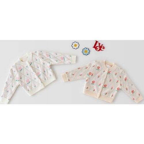 2021 New Autumn Baby Girl Knitted Jacket Toddler Sweater Newborn Cotton Knitwear Baby Girl Knit Cardigan Baby Long Sleeve Tops