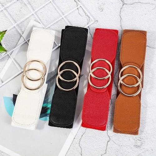 New Double Gold Circle Buckle Elastic Stretch Wide Waist Belts for Female Cummerbands for Dress Sweater Clothing Accessories