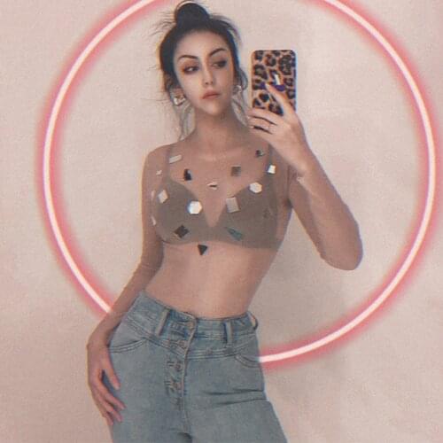 New Jazz Dance Costumes Women Nightclub Singer Dj Ds Stage Clothes Sexy Perspective Nude Mirror Top Lady Bar Rave Wear DNV13066