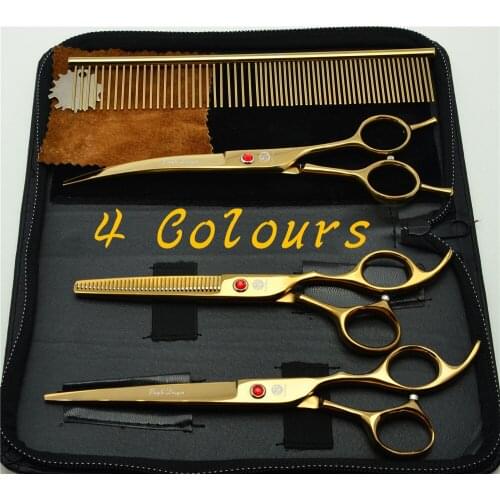 Animal Shears 7'' 19cm 683RB Red Gem Dogs Cats Hairdressing Cutting Scissors Thinning Shears Under Curve Pets Hair Scissors Suit