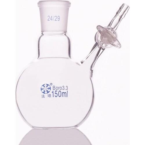 Single standard ground mouth reaction flat bottom ball bottle 150ml 24/29,Glass switch valve,Reaction flat bottom flask