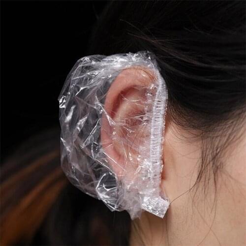 100pcs Disposable Plastic Waterproof Ear Protector Cover Caps Salon Hairdressing Dye Shield Protection Shower Cap Tool