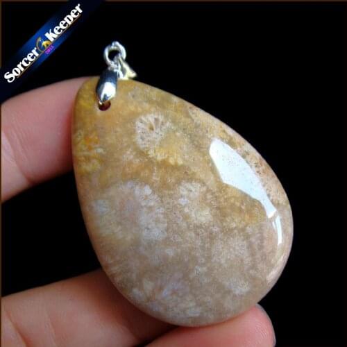 High Quality Natural Coral Fossil Chrysanthemum Stone Lucky Amulet Pendant Necklace For Women Men pendants Fashion Jewelry MS016