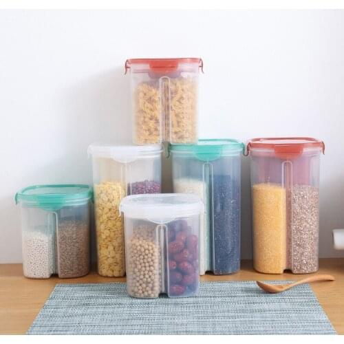 PP Food Storage Box Large-capacity Design 4 Grid Sealed Separated Cereals Container with Lids Kitchen Transparent Snacks Tank