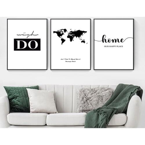 Living Room Posters Bedroom Decoration Home Murals Minimalistic Phrase And World Map A4 Canvas Painting Prints Art Wall Pictures