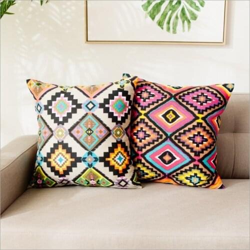 Drop Ship Cotton Canvas Kilim Pillow Cover Pink Green Geometric Cushion Cover Home Decor Pillowcase Decorative Pillowsham