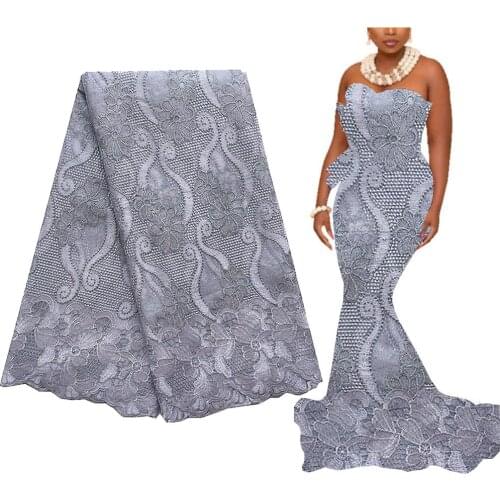 Grey Nigerian Lace Fabric 2020 High Quality Lace Swiss Voile Lace Stones Swiss Cord Material Mesh Net French African Lace Fabric