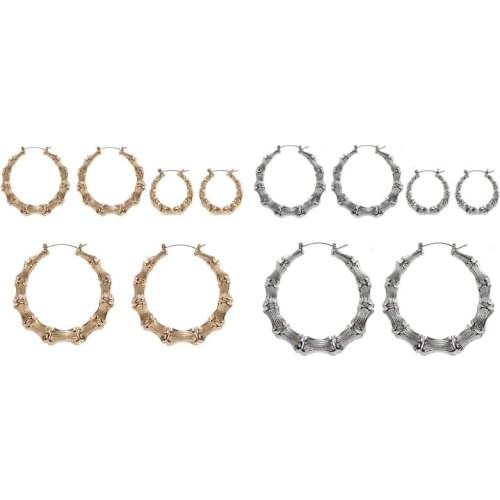 Sliver/Gold Color Big Bamboo Circle Hoop Earrings For Women Hip Hop Large Celebrity Wives Earrings Hoops