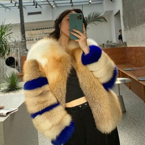 2020 Winter new Fashion Design Ladies Genuine fox fur coat color mixing women outwear real fox fur coats