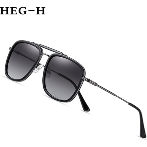 HEG-H Design Vintage Square Polarized Sunglasses Men Women Metal Frame Anti-Glare Fashion Driving Fishing Sun Glasses Male UV400