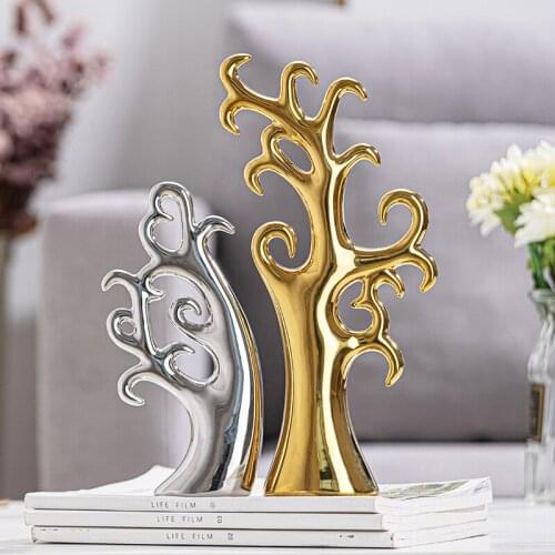 Modern Gold Silver Love Tree Ceramic Ornaments Wedding Gifts Home Livingroom Figurines Decoration Club Table Accessories Crafts