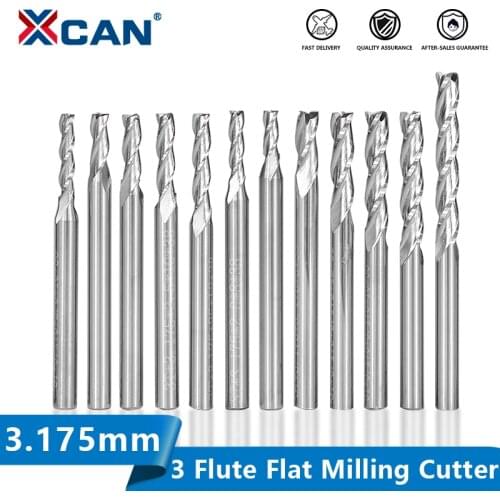 XCAN Carbide End Mill 3.175mm Shank Flat Milling Cutter 3 Flute CNC Router Bit for Aluminum Cutting Spiral Milling Bit